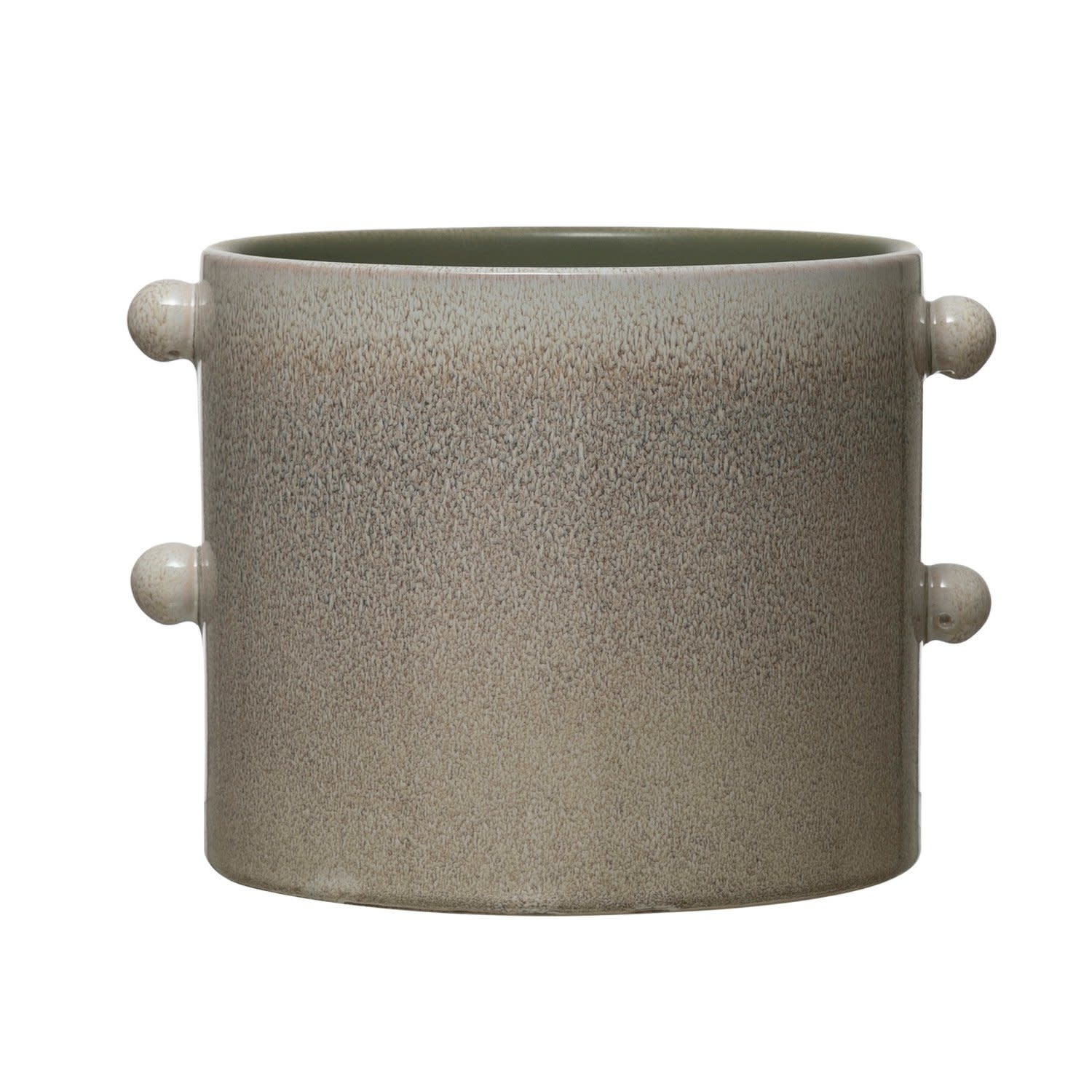 Stoneware Planter with Small Dot Handles, 8"Rnd