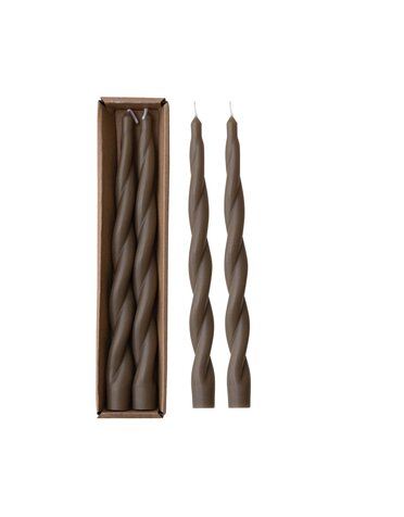 Unscented Twisted Taper Candles, Brown, Set of 2, 10"