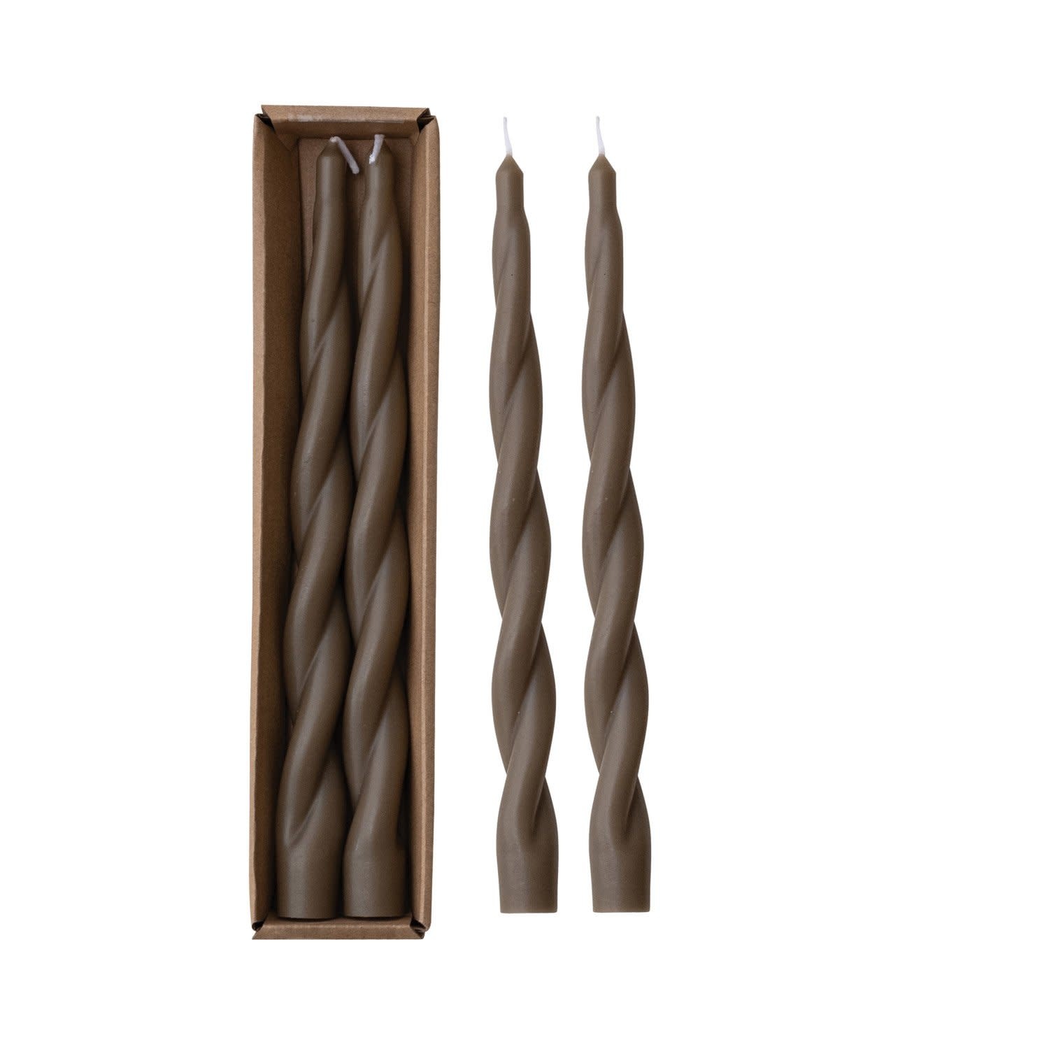 Unscented Twisted Taper Candles, Brown, Set of 2, 10"