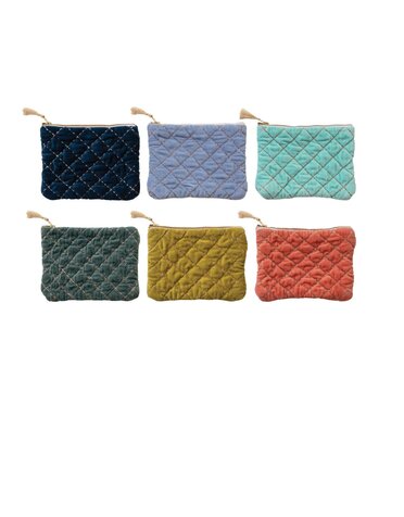Quilted Velvet Zip Pouch with Metallic Thread, Assorted, 7"x 5"