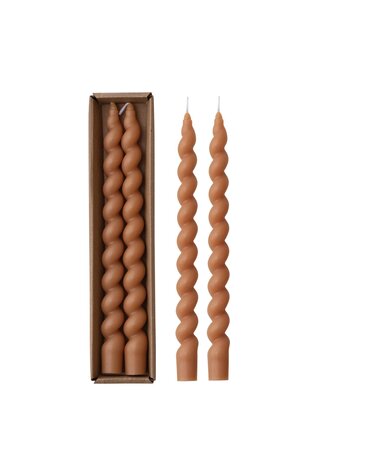 Unscented Twisted Taper Candles, Tan, Set of 2, 10"