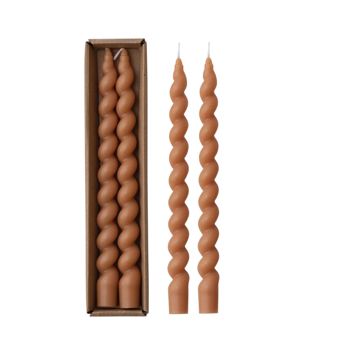 Unscented Twisted Taper Candles, Tan, Set of 2, 10"