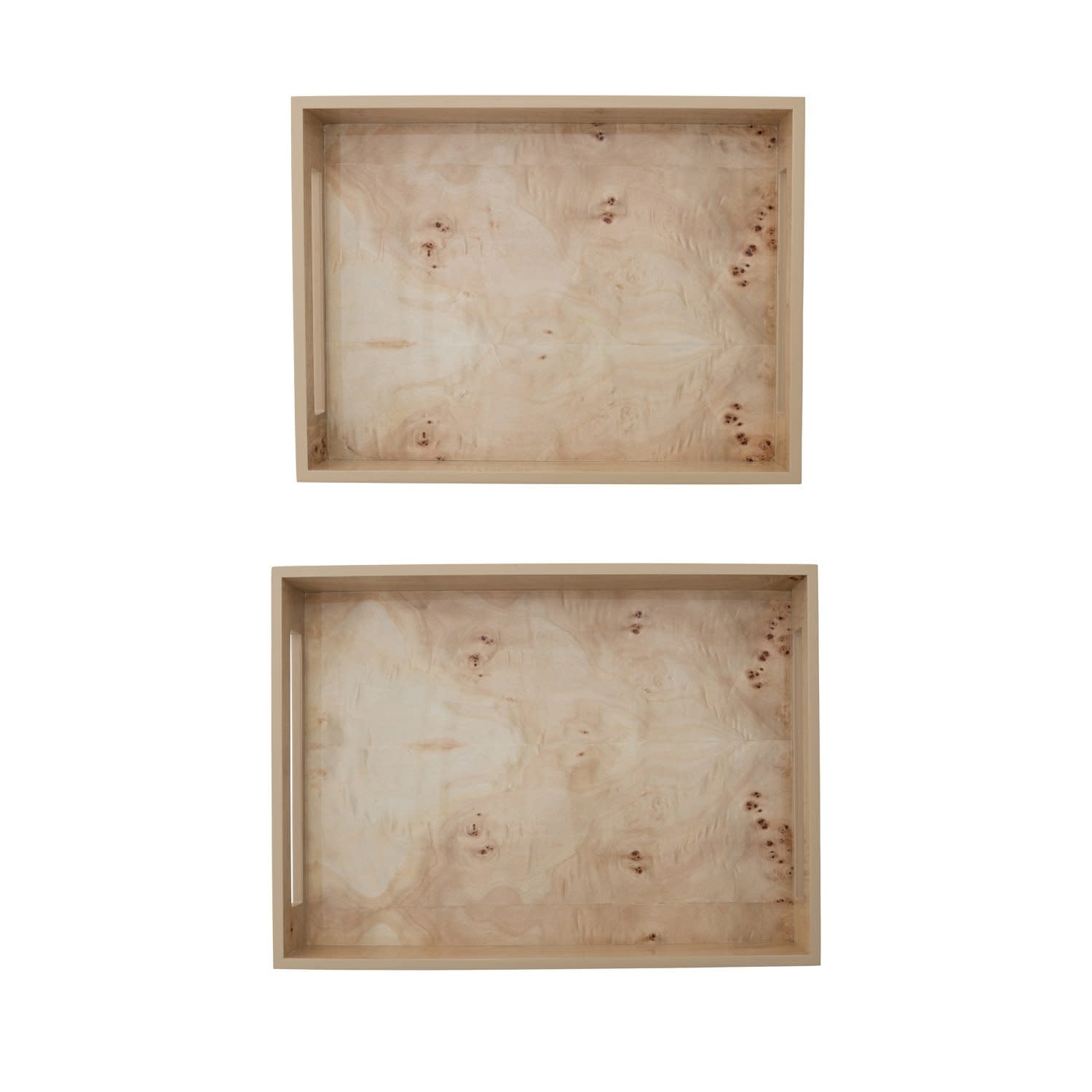 Wood Veneer Trays with Handles, Set of 2, 16"x 12" & 19"x 14"