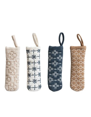 Cotton Pot Handle Cover with Embroidered Pattern, Assorted