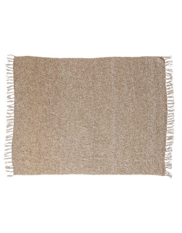 Woven Acrylic Blend Throw with Fringe, Brown & Natural, 60"x 50"