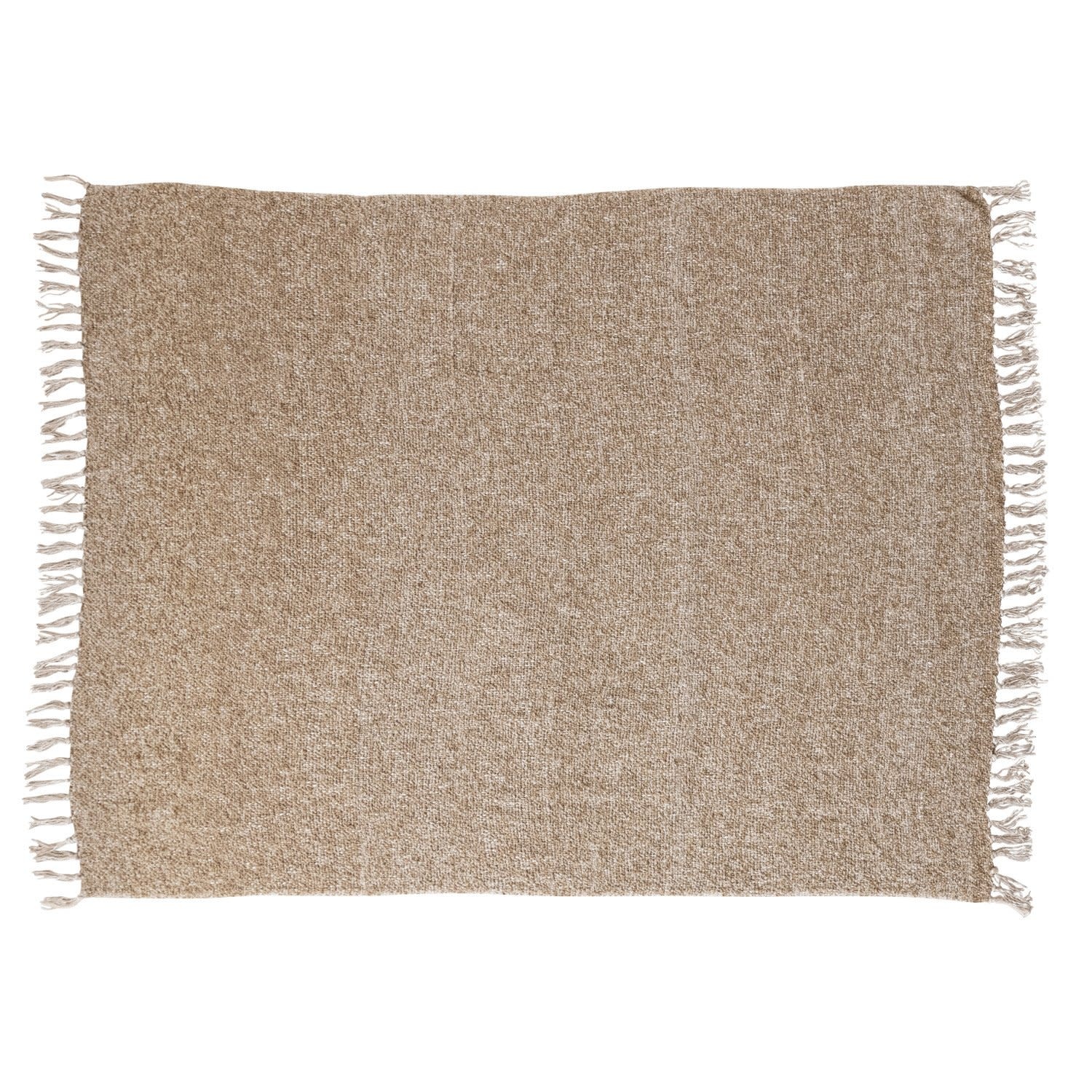 Woven Acrylic Blend Throw with Fringe, Brown & Natural, 60"x 50"