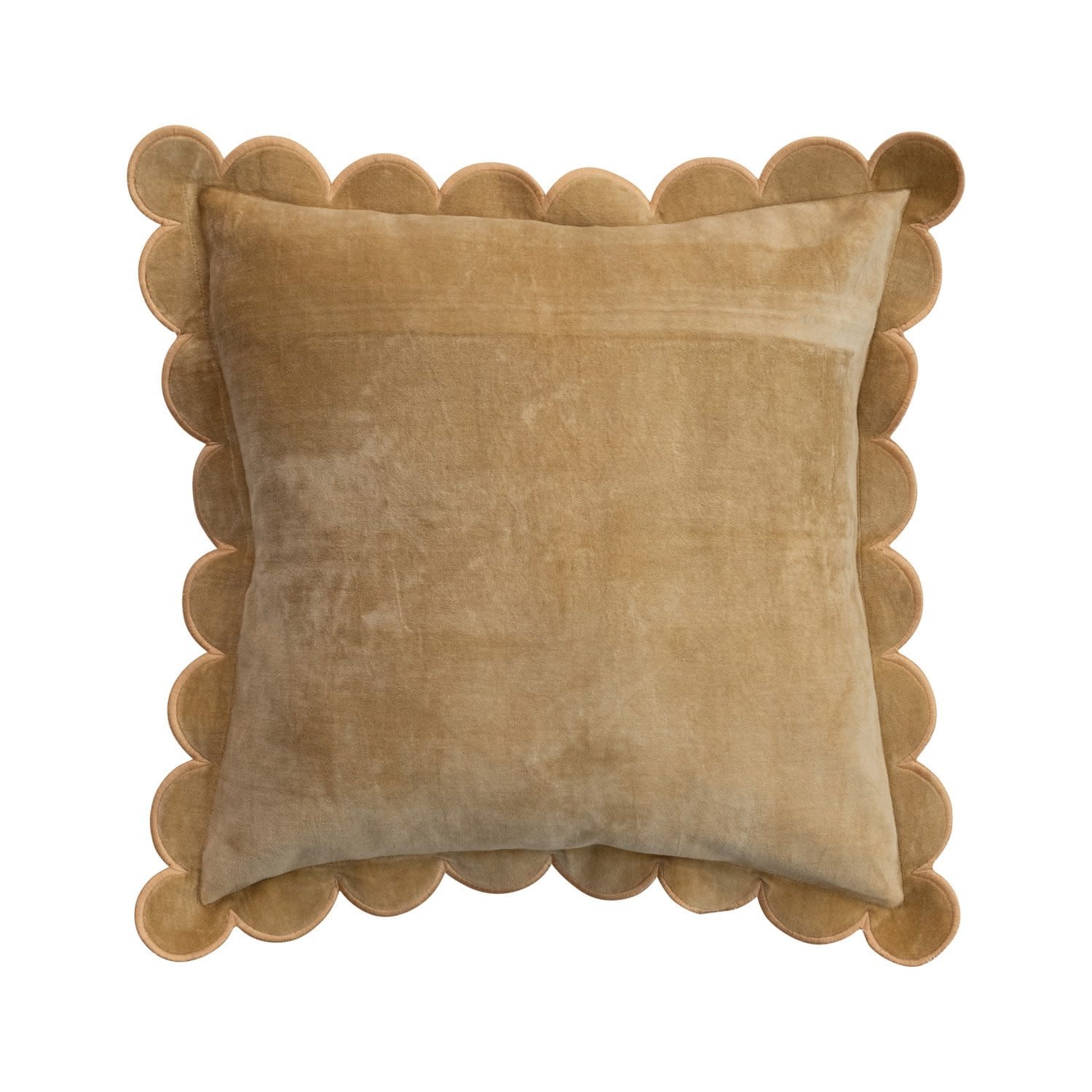 Velvet Pillow with Scalloped Flange & Embroidered Edge, Mustard, 18"