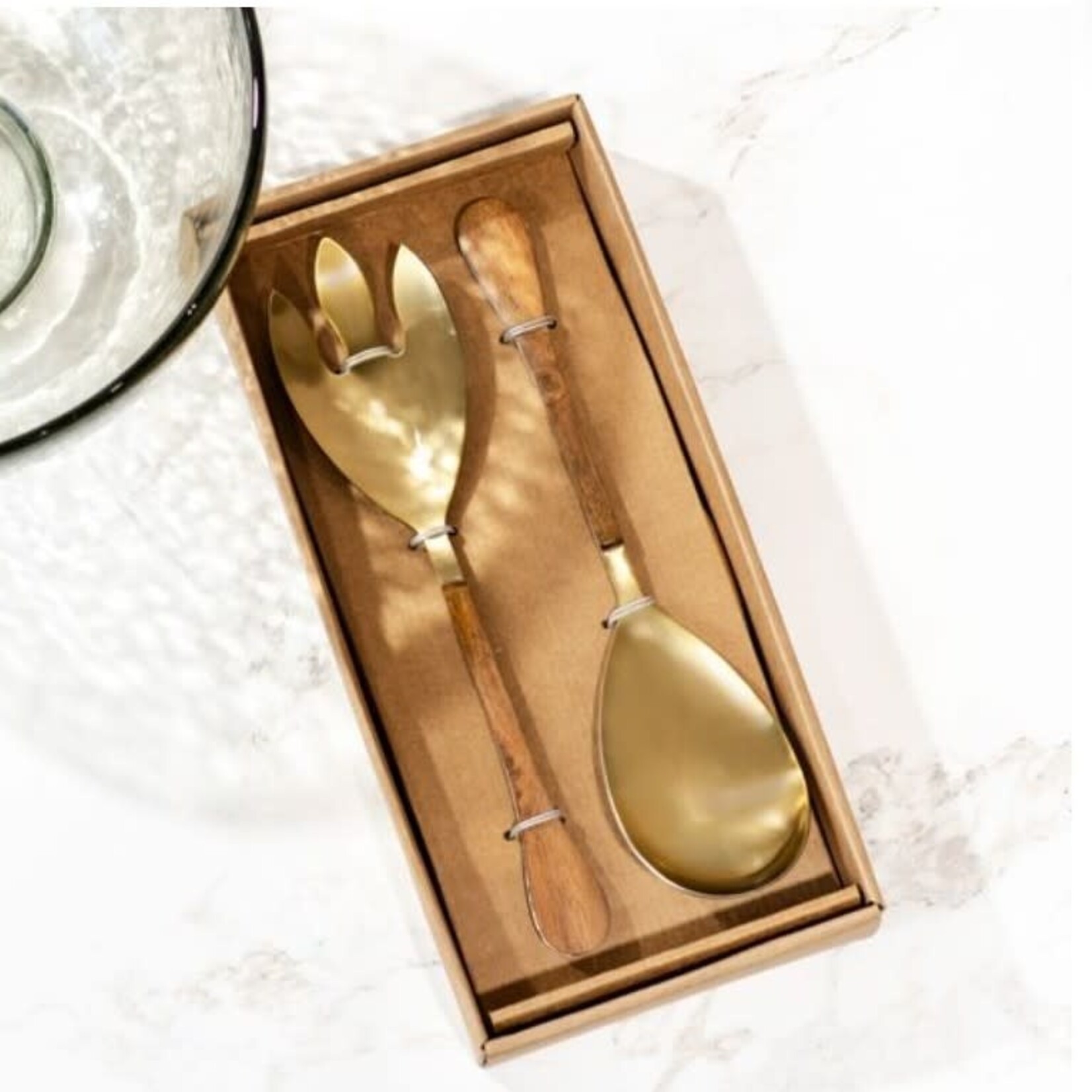 Gold & Wood Salad Set