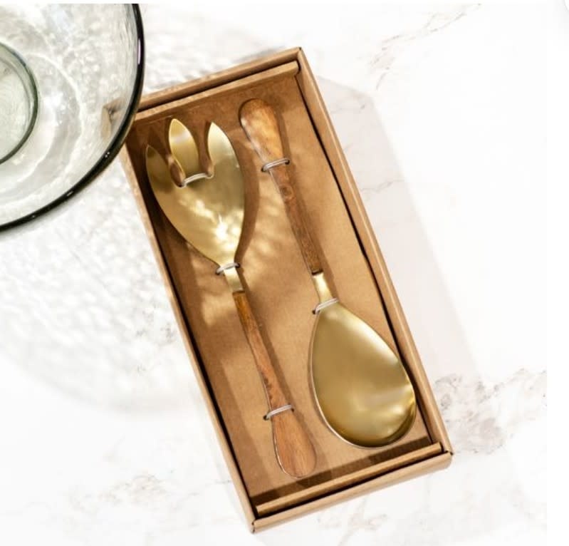 Gold & Wood Salad Set