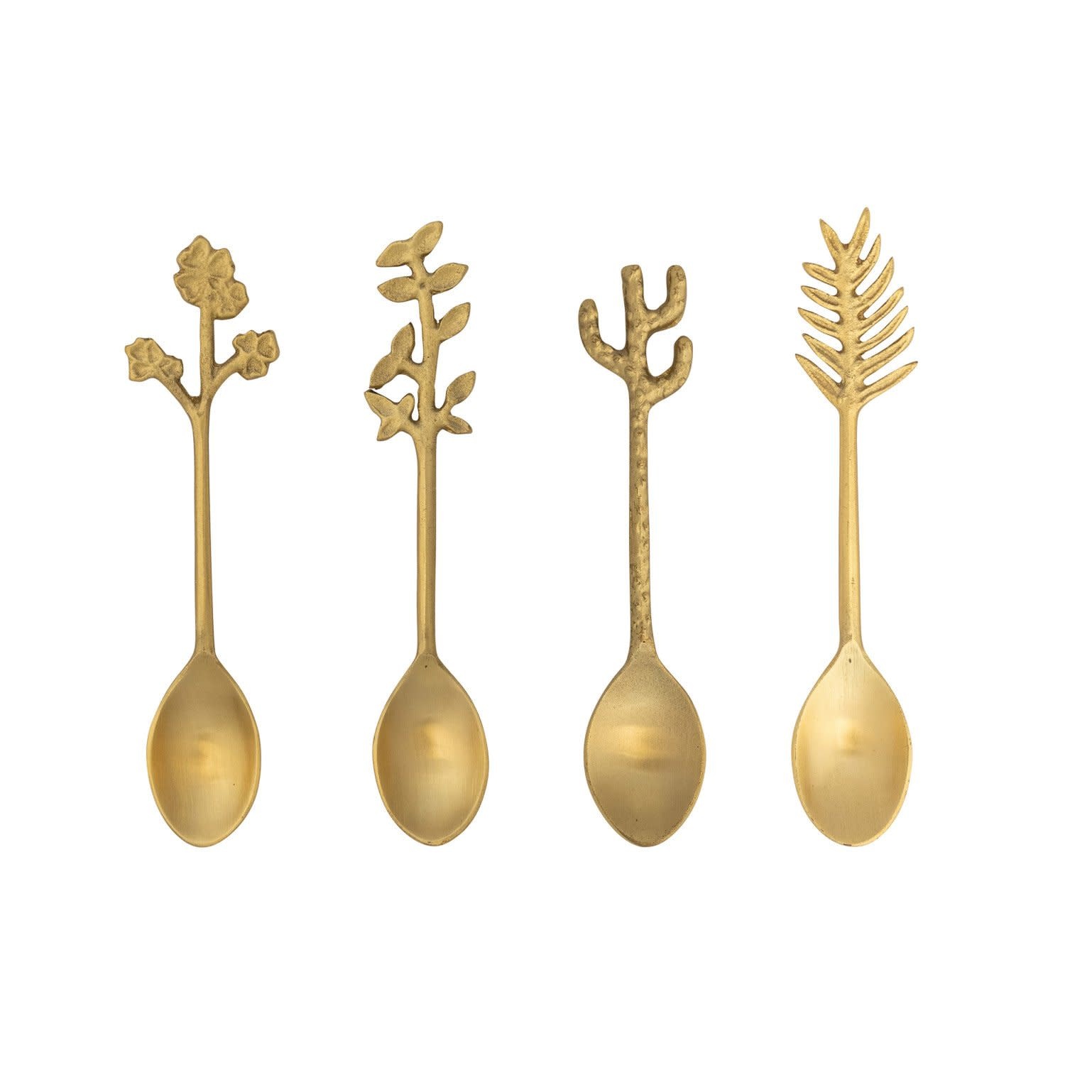 Brass Spoon with Botanical Shaped Handle, 6"