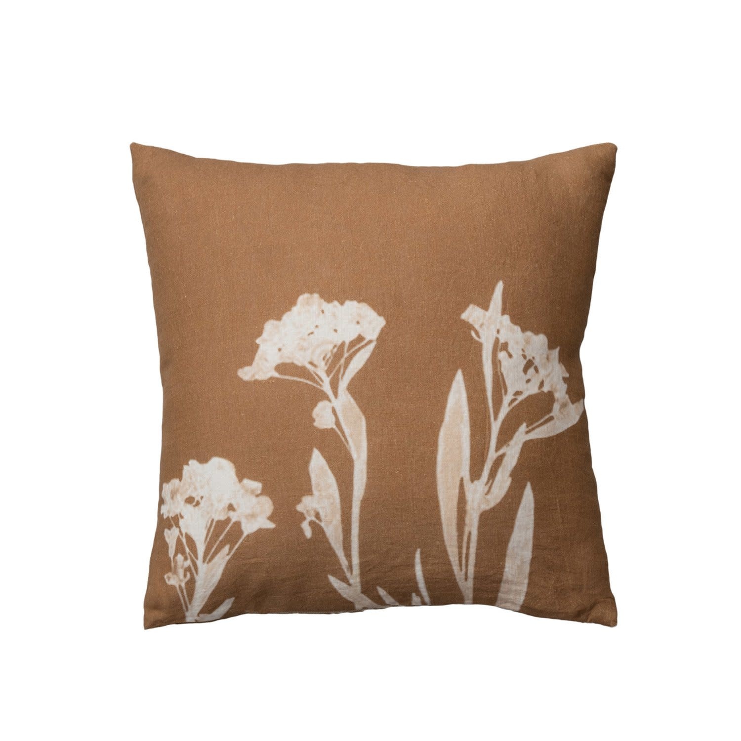 Linen Printed Pillow with Floral Image, 20"
