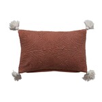 Lumbar Pillow with Embroidery & Tassels, Terra-cotta, 16"x 10"