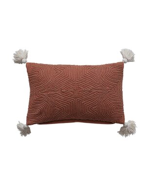 Lumbar Pillow with Embroidery & Tassels, Terra-cotta, 16"x 10"