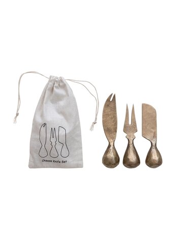 Hand-Forged Iron Cheese Knives with Hammered Handles, Set of 3