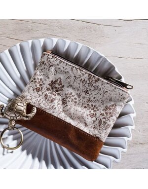 Brown Floral Canvas Zip Pouch 10"