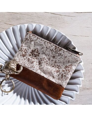 Brown Floral Canvas Zip Pouch 10"