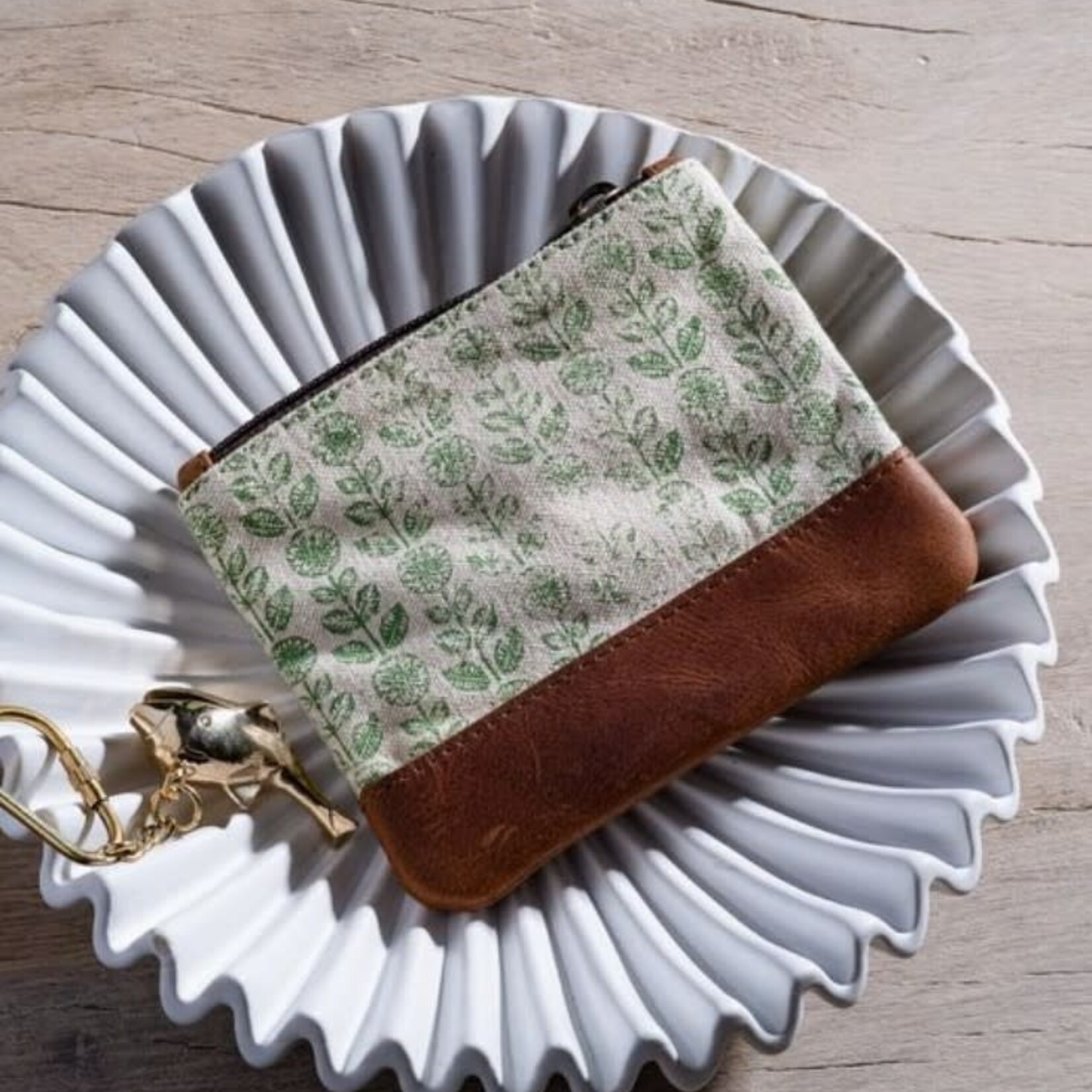 Green Floral Canvas Zip Pouch 10"
