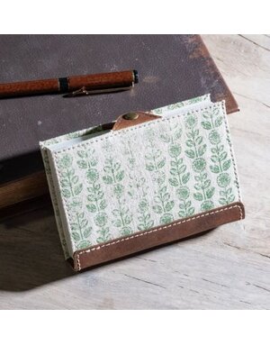 Green Floral Canvas Leather Journal 5.5"