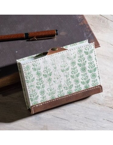 Green Floral Canvas Leather Journal 5.5"