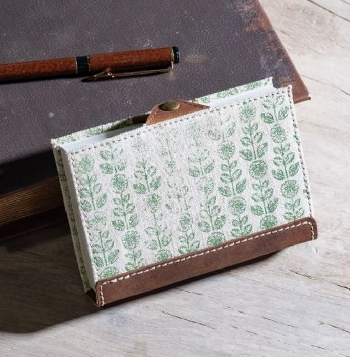 Green Floral Canvas Leather Journal 5.5"