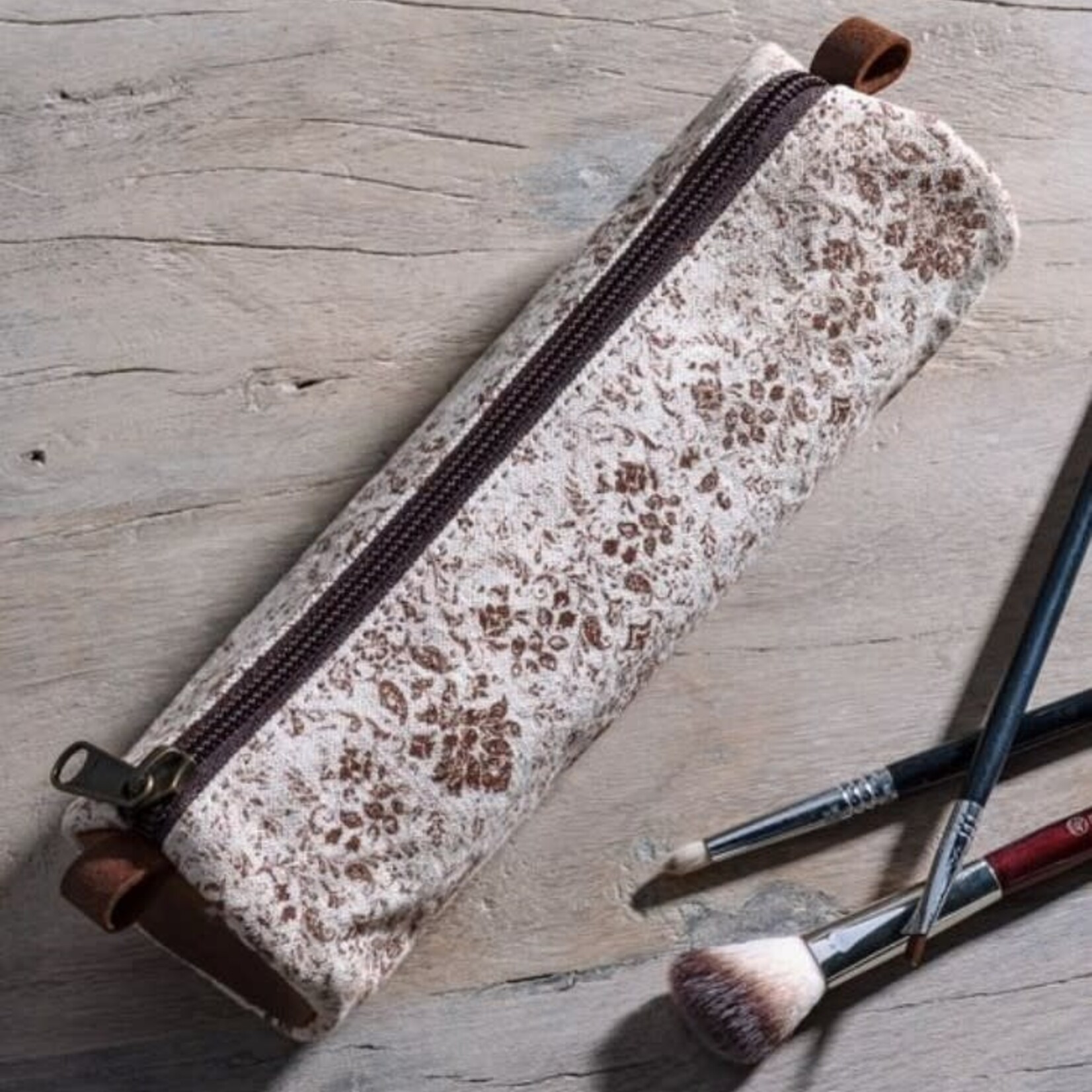 Brown Fleur Canvas Pencil Case 8.5"