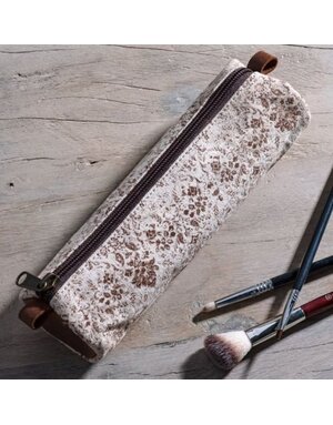 Brown Fleur Canvas Pencil Case 8.5"