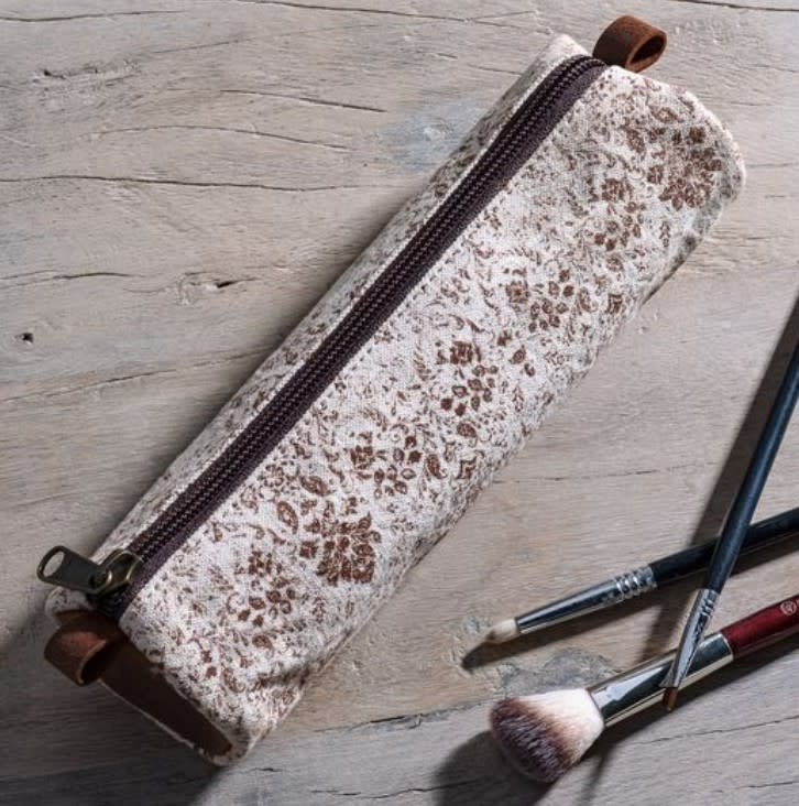 Brown Fleur Canvas Pencil Case 8.5"