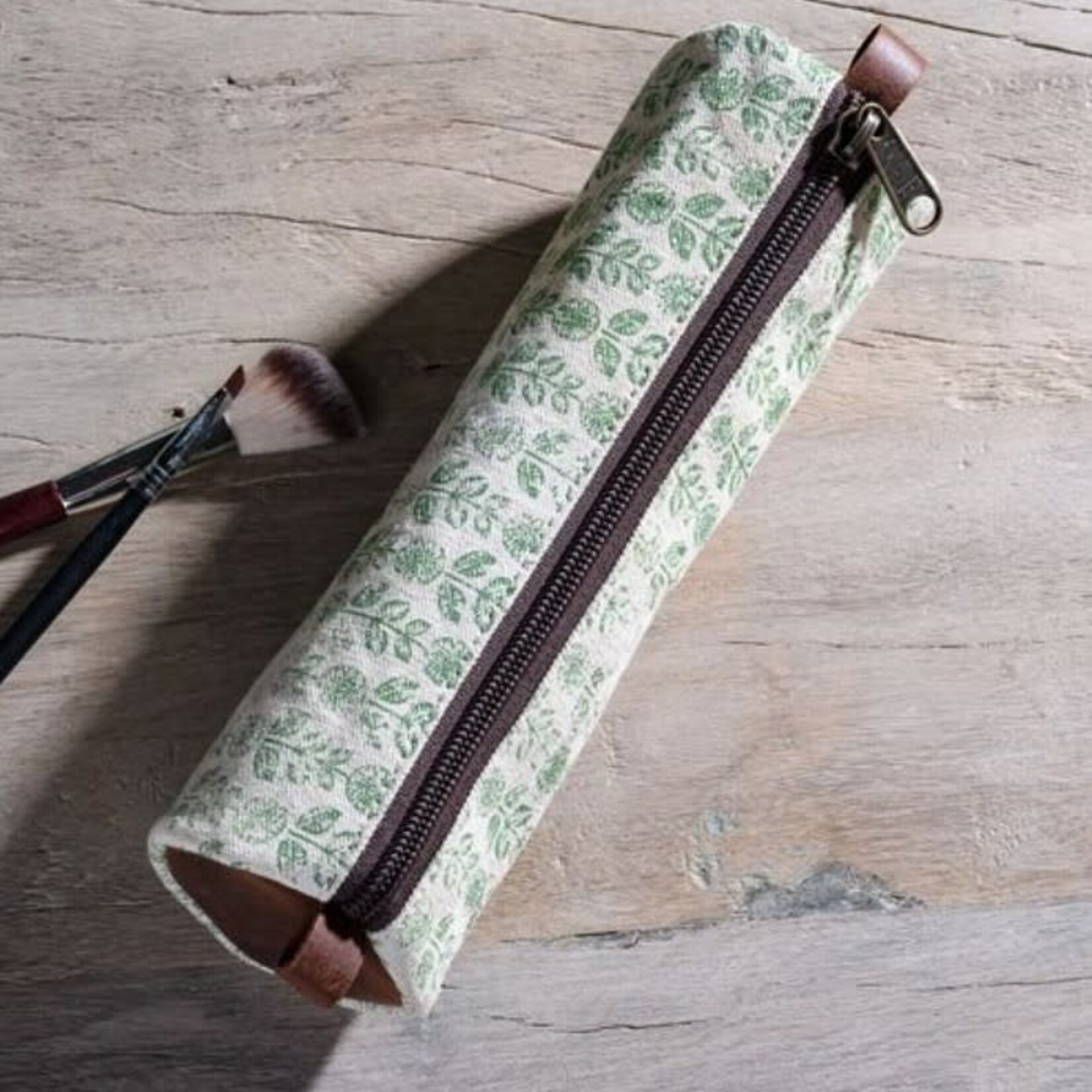 Green Floral Canvas Pencil Case 8.5"