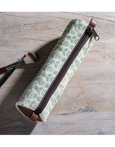 Green Floral Canvas Pencil Case 8.5"