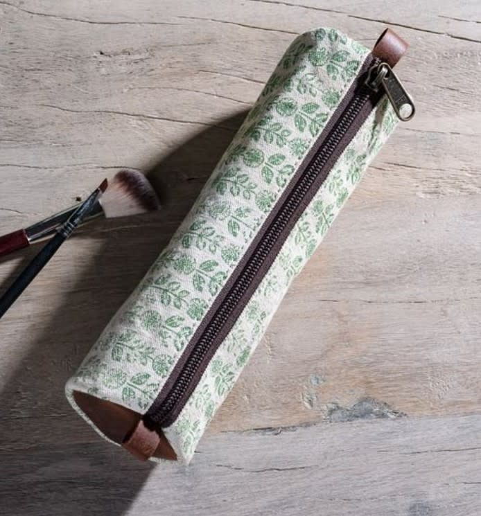 Green Floral Canvas Pencil Case 8.5"