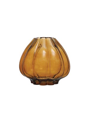 Fluted Glass Vase, Brown, 10"Rnd