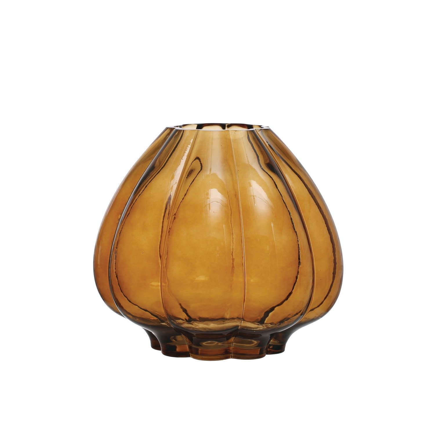 Fluted Glass Vase, Brown, 10"Rnd