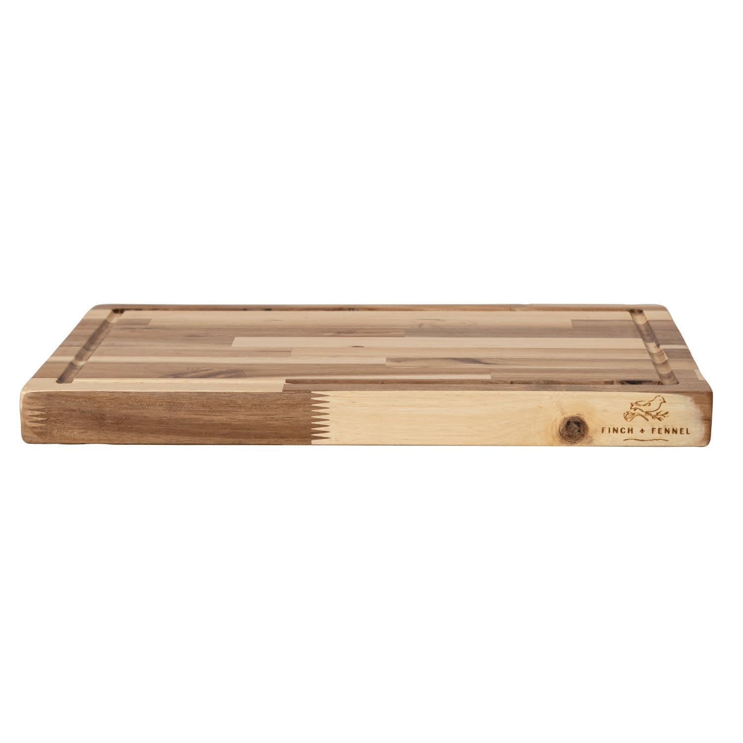 Acacia Wood End Grain Cheese/Serving Board with Laser Etched "Finch + Fennel" Logo, 19"x 14"