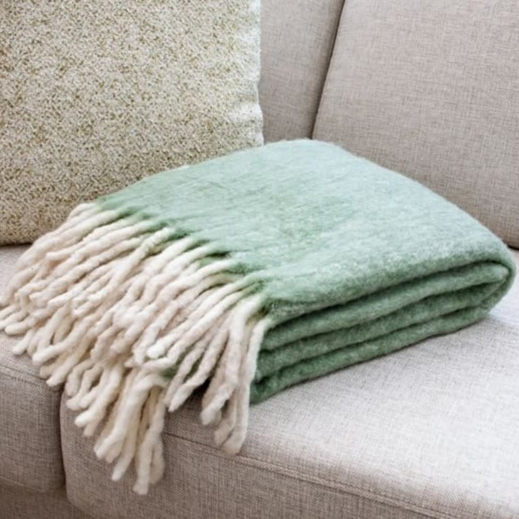 Green Wool Blend Throw 50 x 60