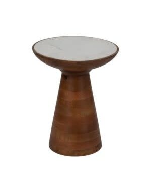Wood Accent Table Marble Top, Natural and White, 20 in. Furniture Available for Local Delivery or Pick Up