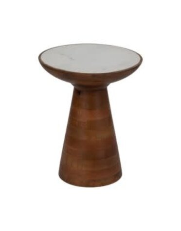 Wood Accent Table Marble Top, Natural and White, 20 in. Furniture Available for Local Delivery or Pick Up