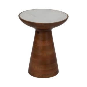 Wood Accent Table Marble Top, Natural and White, 20 in. Furniture Available for Local Delivery or Pick Up