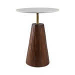 Marble Top Accent Table with Fluted Base, White and Brown, 22 X 17