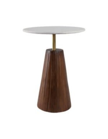 Marble Top Accent Table with Fluted Base, White and Brown, 22 X 17, Furniture Available for Local Delivery or Pick Up