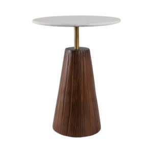 Marble Top Accent Table with Fluted Base, White and Brown, 22 X 17, Furniture Available for Local Delivery or Pick Up