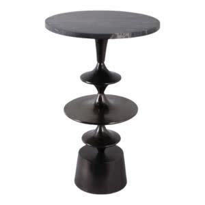Marble Top Accent Table with Discs Base, Black, 24 X 16, Furniture Available for Local Delivery or Pick Up