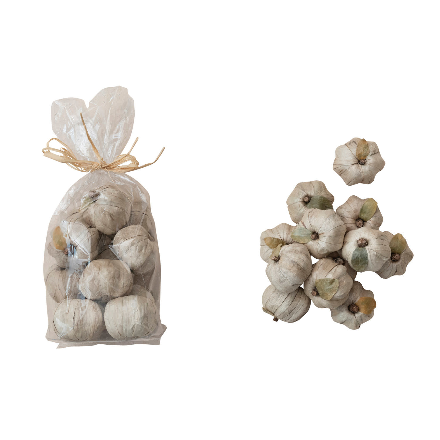 Dried Natural Banana Leaf Pumpkins in Bag, 3"