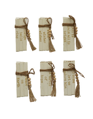Assorted Wood Block Faux Books w/ Holiday Saying, Priced Individually