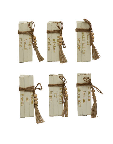 Assorted Wood Block Faux Books w/ Holiday Saying, Priced Individually