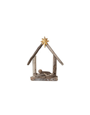 Driftwood & Acacia Wood Baby Jesus in Manger, 6"x 8"