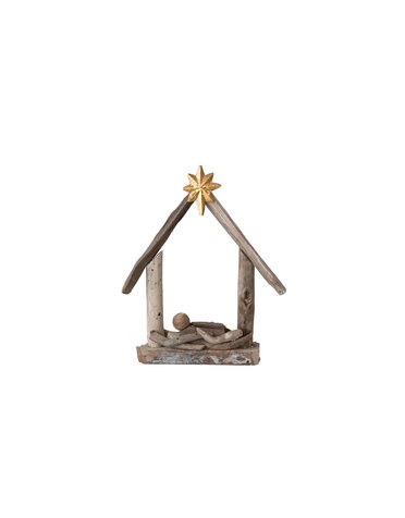 Driftwood & Acacia Wood Baby Jesus in Manger, 6"x 8"