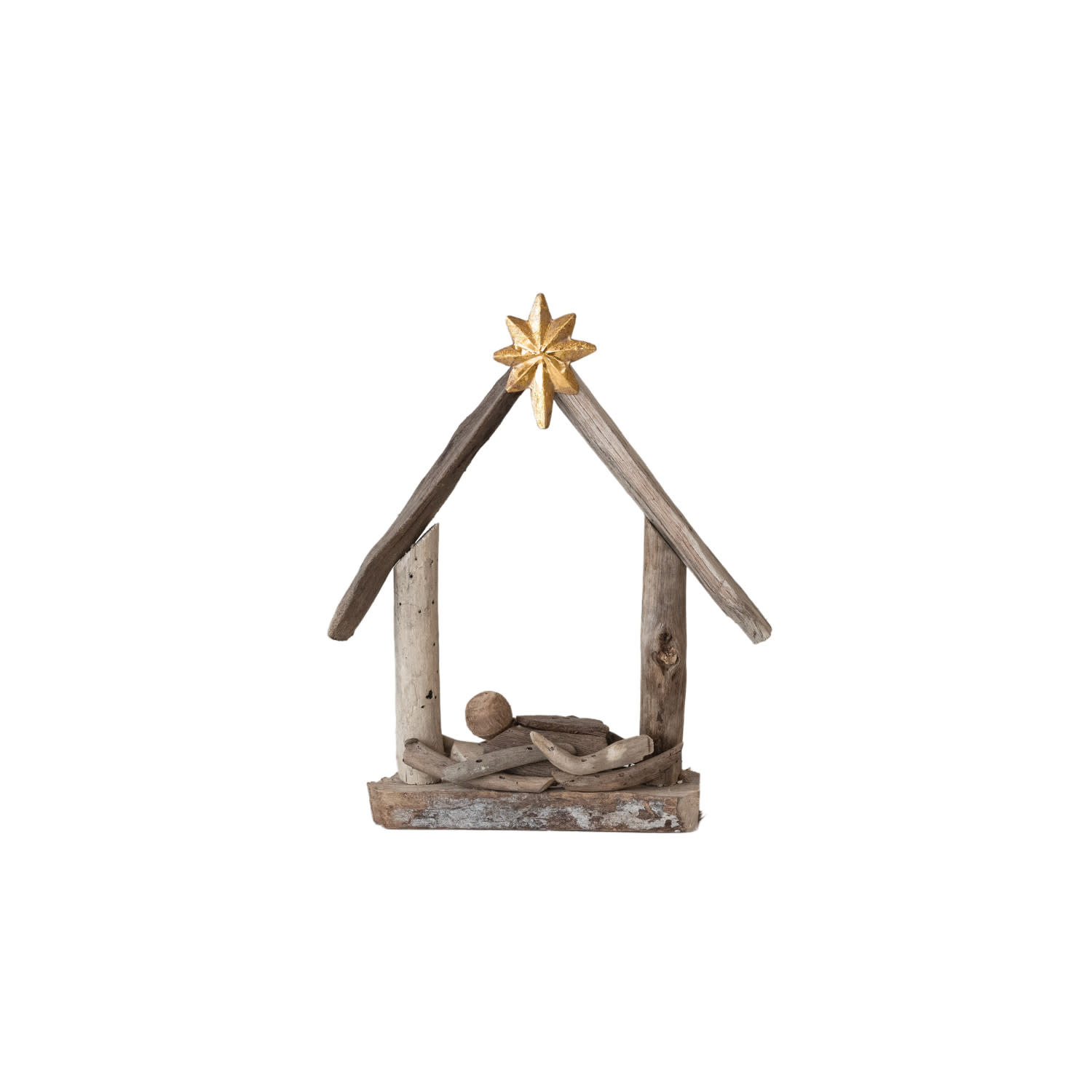 Driftwood & Acacia Wood Baby Jesus in Manger, 6"x 8"