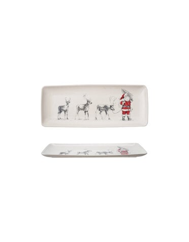 Serving Platter with Santa Leading Reindeer, 14"x 5"