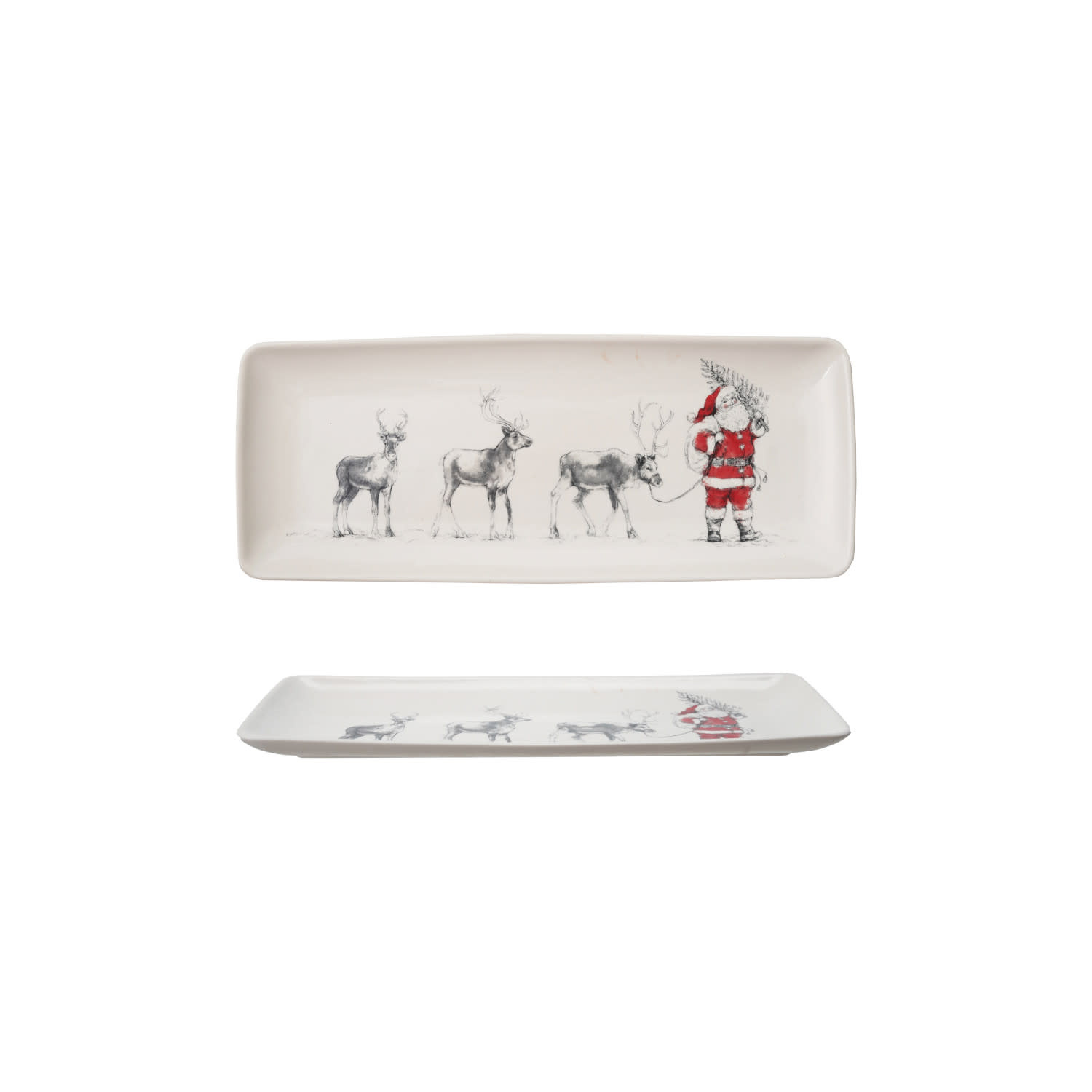 Serving Platter with Santa Leading Reindeer, 14"x 5"