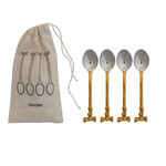 Coffee Spoons with Gold Finish, Set of 4 in Drawstring Bag